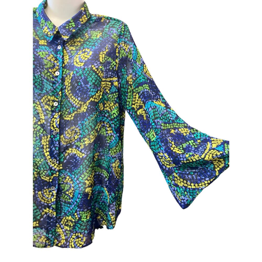 Slinky Brand Women's Multicolor Abstract Print Button-Up Blouse | Size XL - Picture 5 of 9